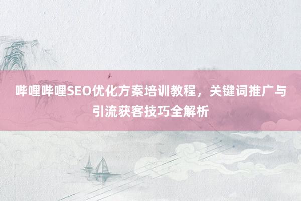 哔哩哔哩SEO优化方案培训教程，关键词推广与引流获客技巧全解析