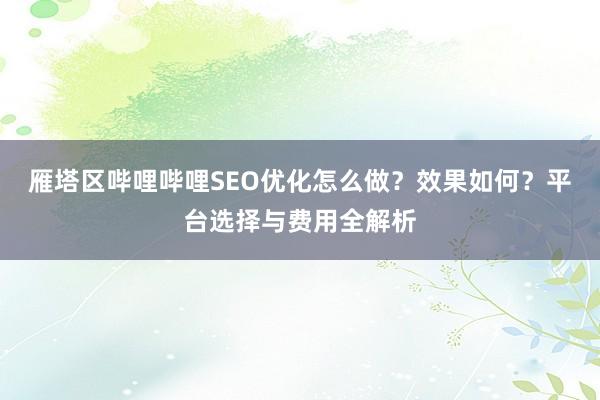 雁塔区哔哩哔哩SEO优化怎么做？效果如何？平台选择与费用全解析